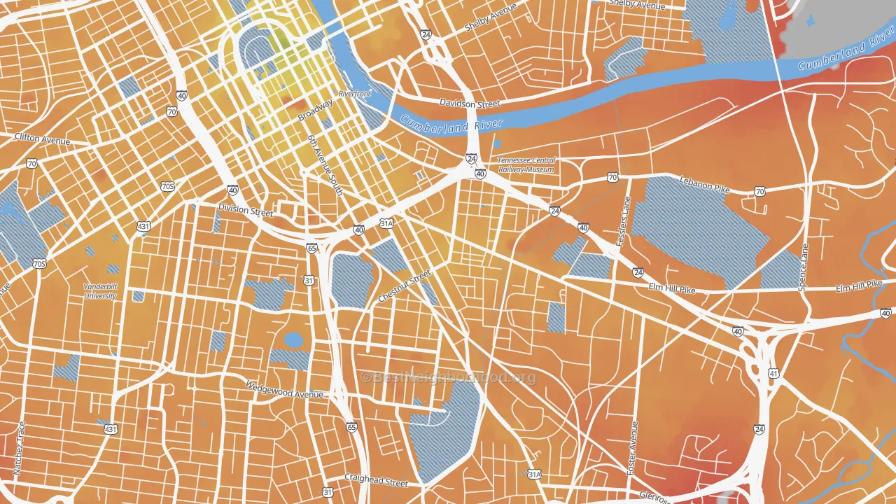Transit Grade map of Southside, Nashville, TN