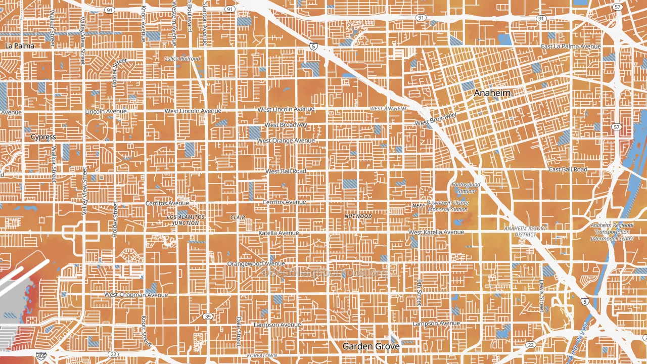Transit Grade map of Southwest, Anaheim, CA