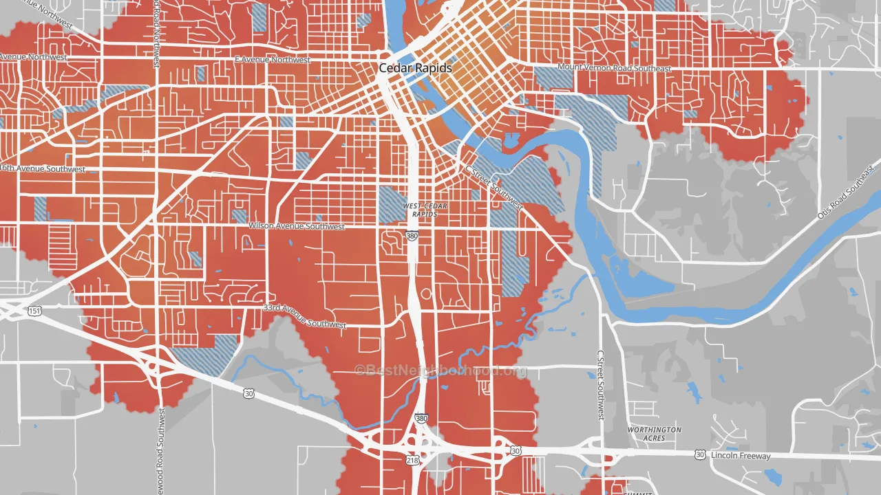Transit Grade map of Southwest Area, Cedar Rapids, IA