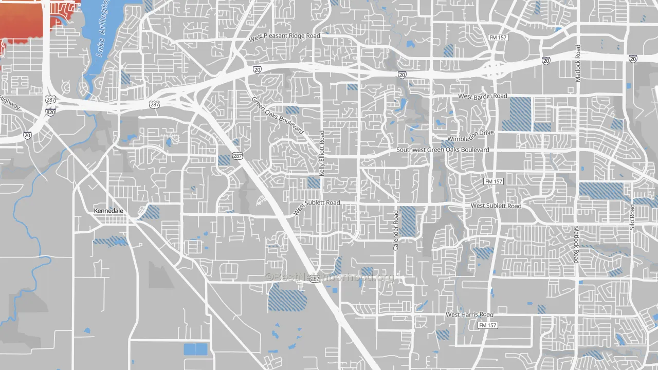 Transit Grade map of Southwest Arlington, Arlington, TX