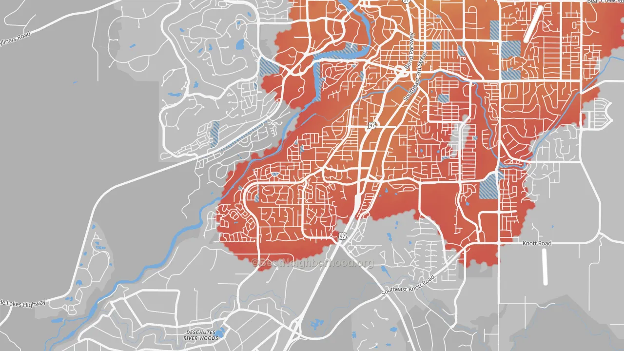 Transit Grade map of Southwest Bend, Bend, OR