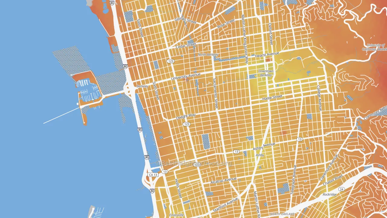 Transit Grade map of SouthWest Berkeley, Berkeley, CA