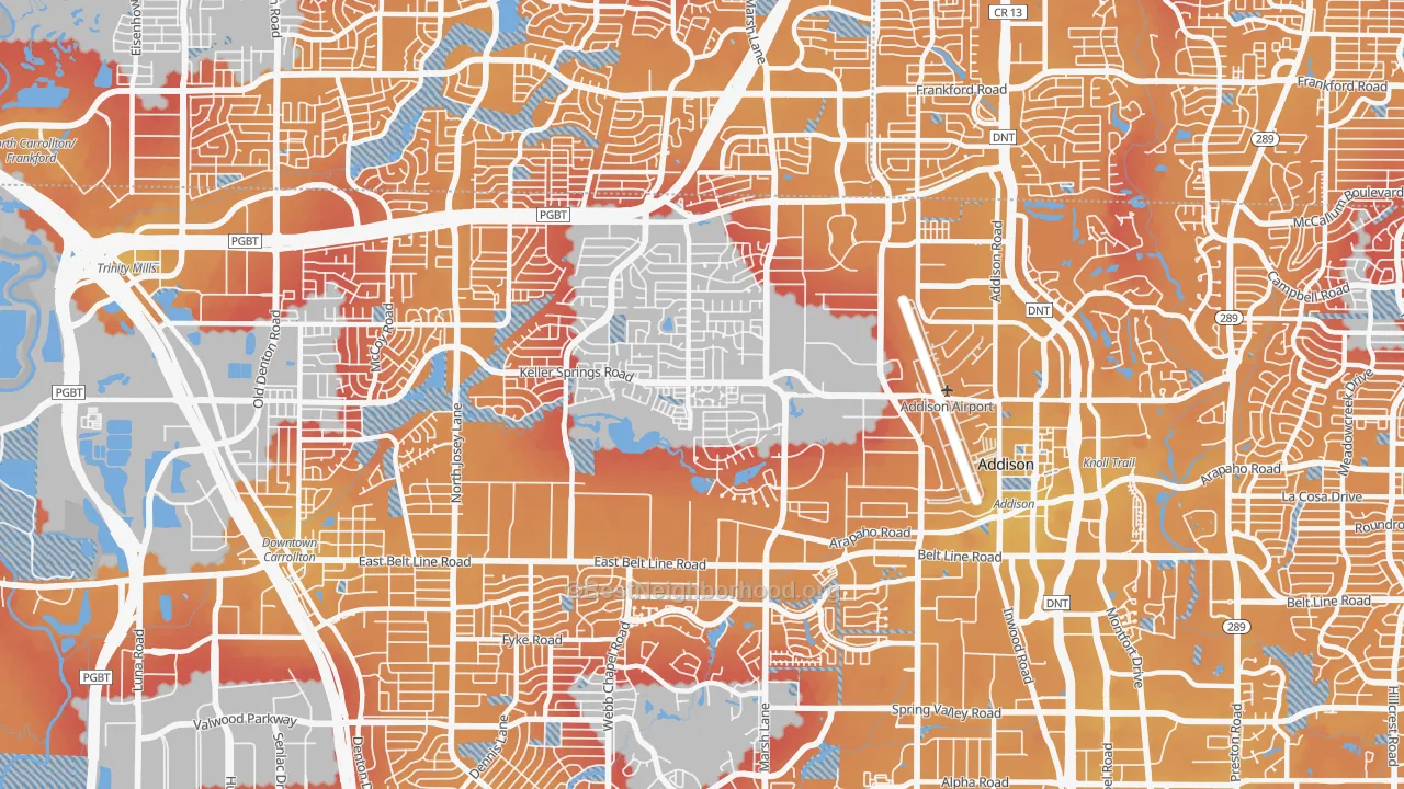 Transit Grade map of Southwest Carrollton, Carrollton, TX