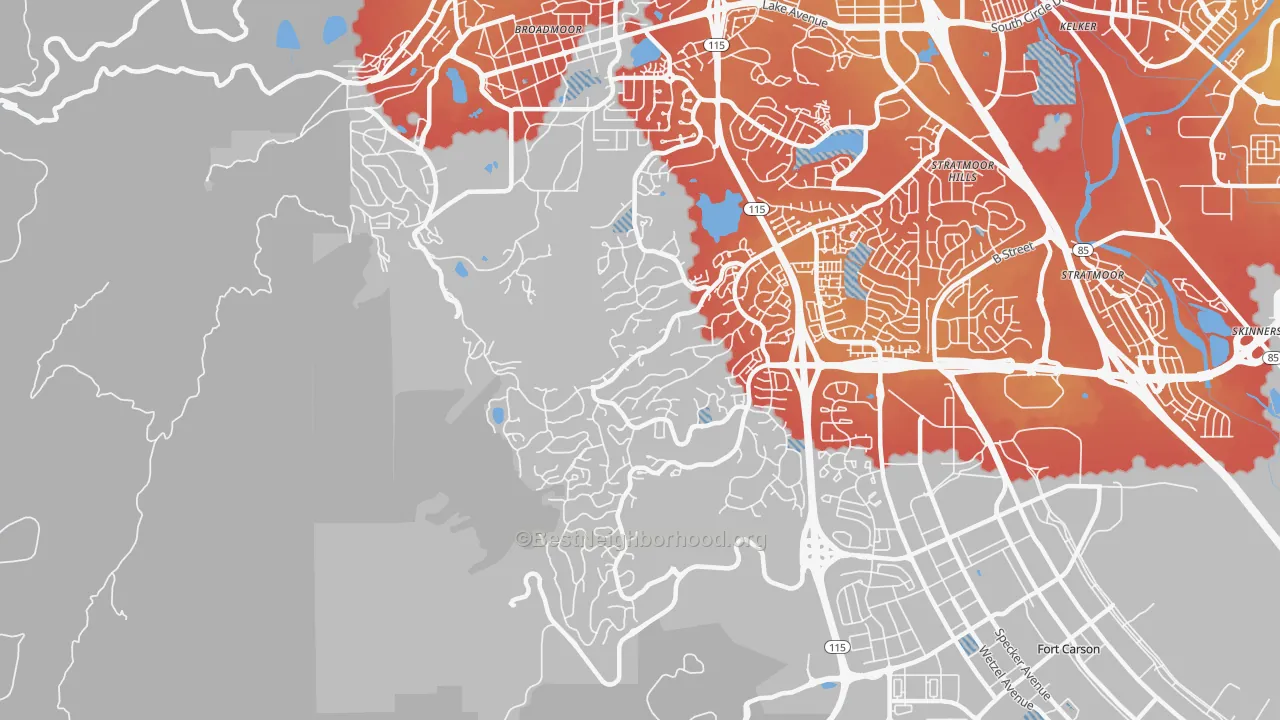 Transit Grade map of Southwest Colorado Springs, Colorado Springs, CO