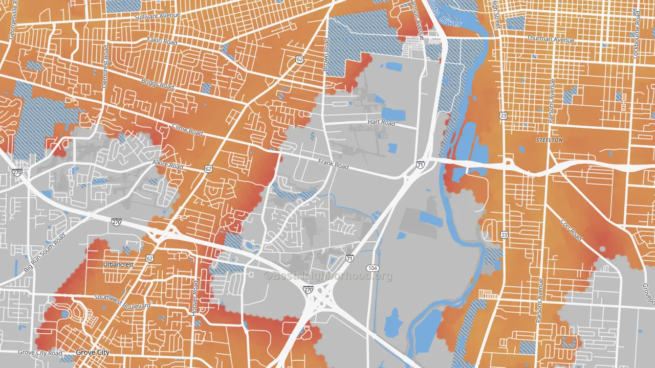 Transit Grade map of Southwest, Columbus, OH