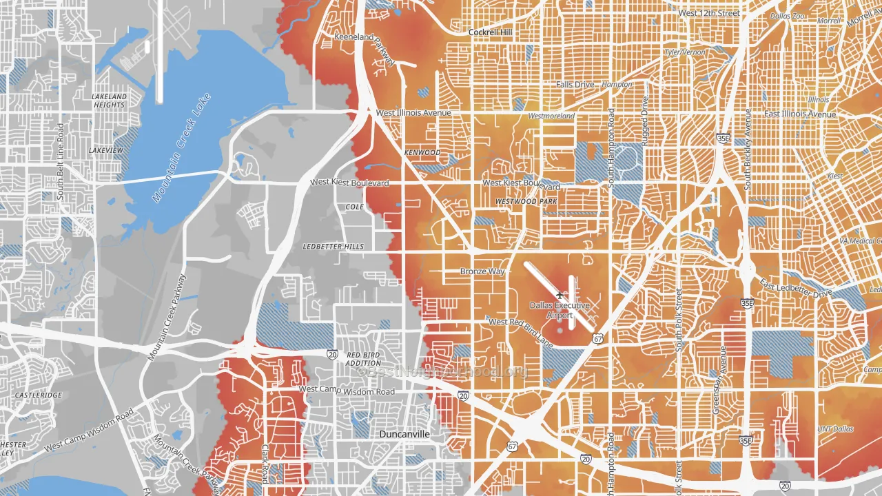 Transit Grade map of Southwest Dallas, Dallas, TX