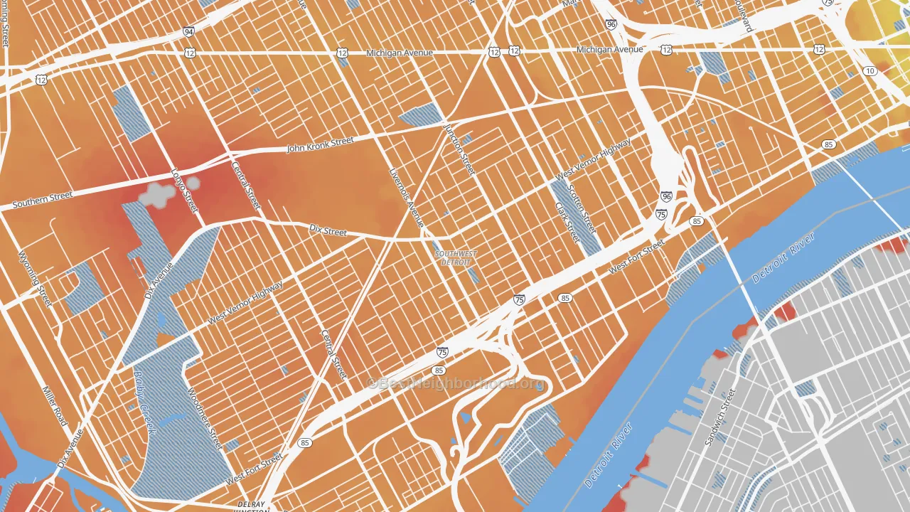 Transit Grade map of Southwest Detroit, Detroit, MI