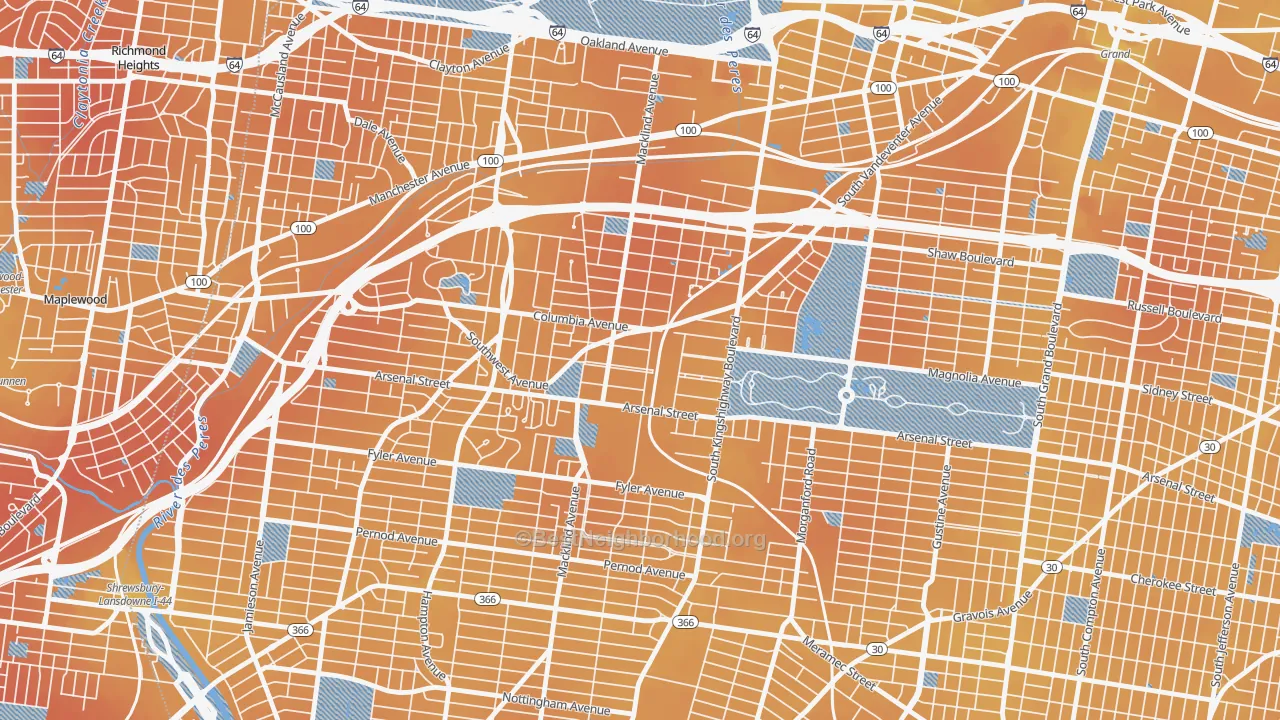 Transit Grade map of Southwest Garden, St. Louis, MO