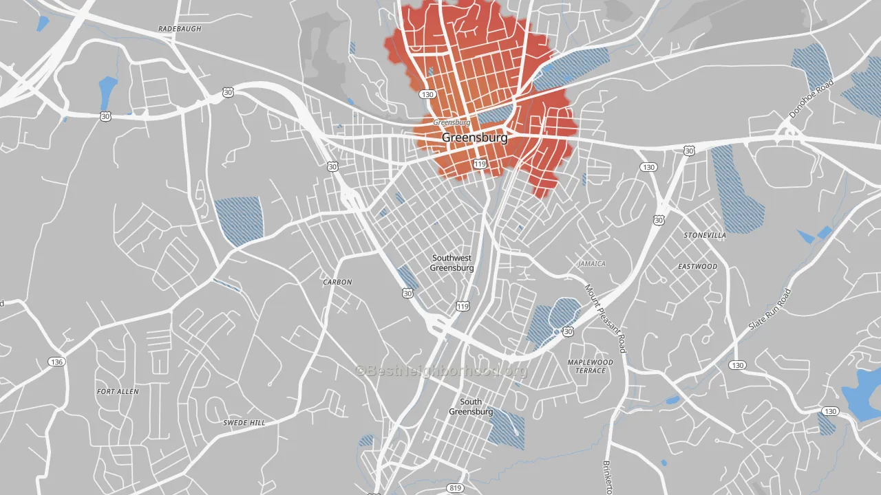 Transit Grade map of Southwest Greensburg, PA