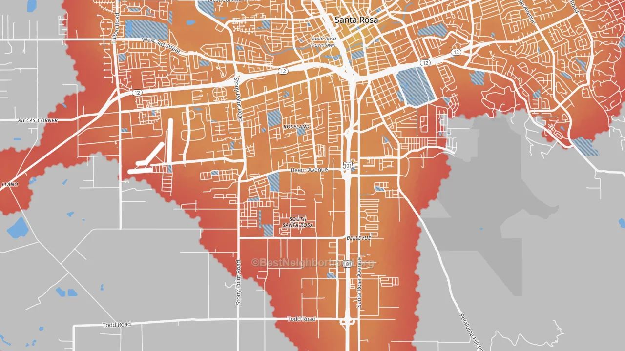 Transit Grade map of SouthWest Santa Rosa, Santa Rosa, CA