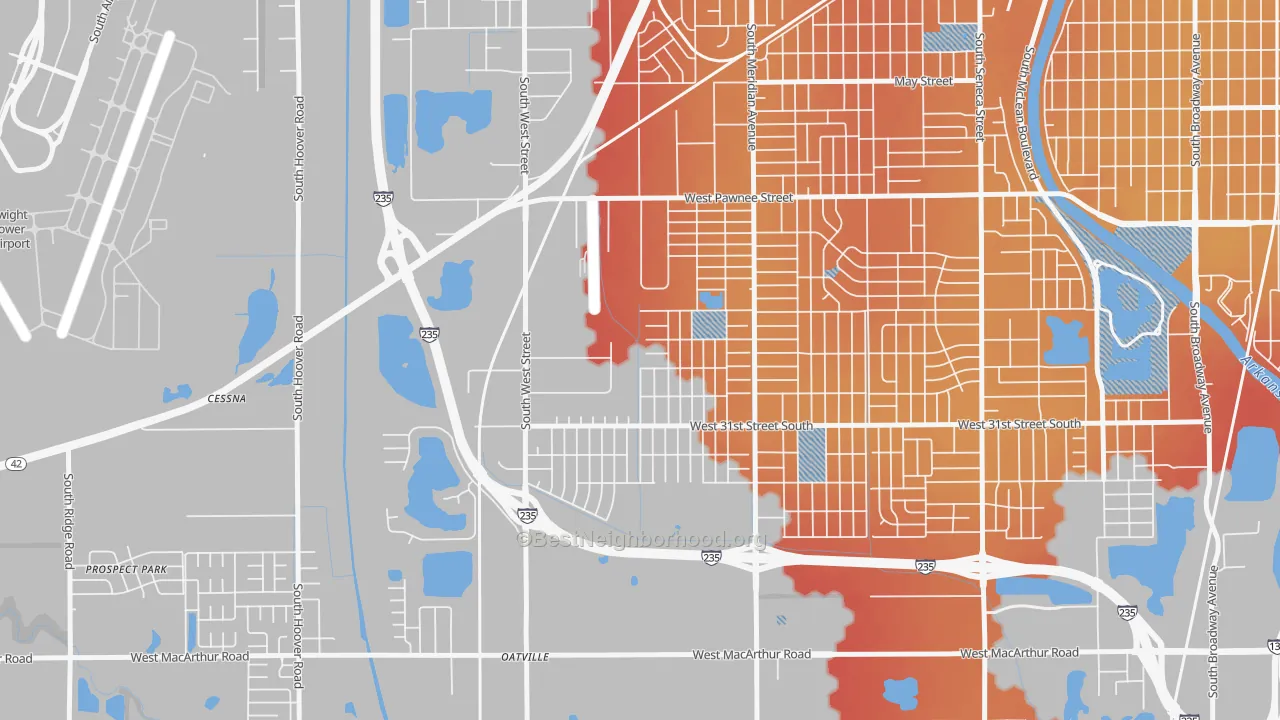 Transit Grade map of Southwest Village, Wichita, KS