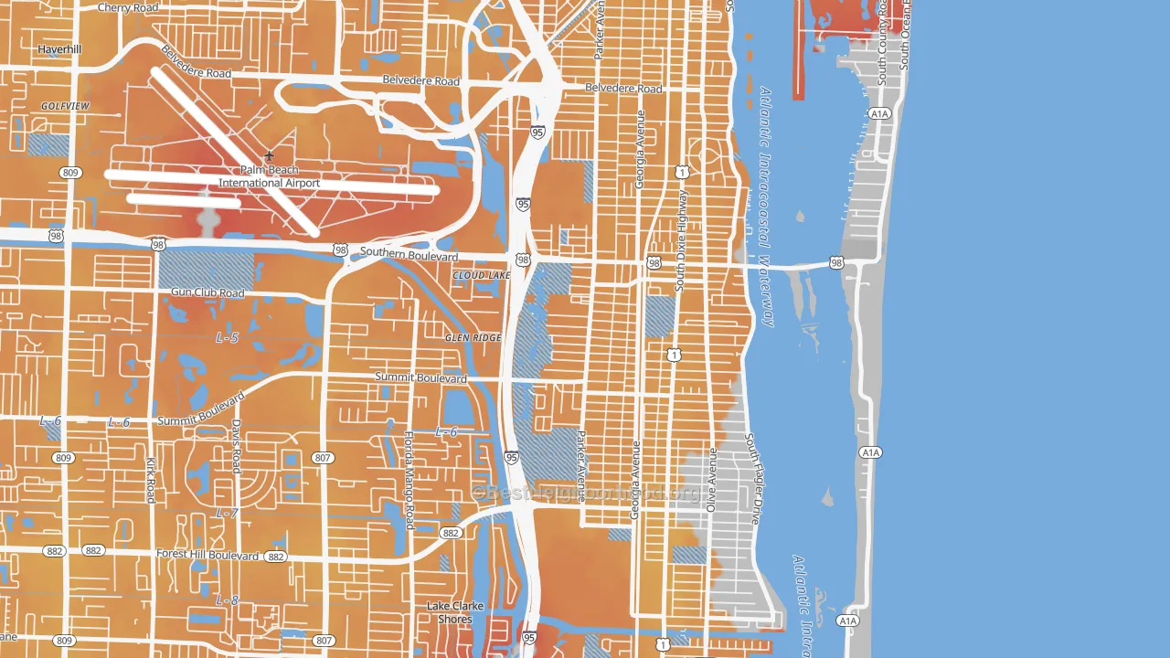 Transit Grade map of Southwest, West Palm Beach, FL