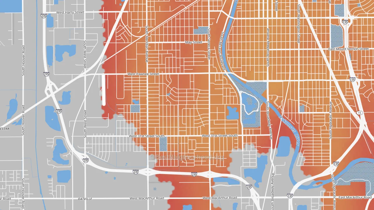 Transit Grade map of Southwest, Wichita, KS
