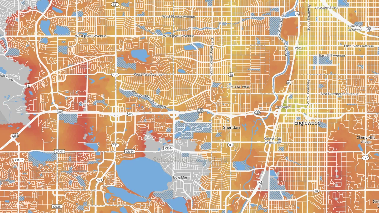Transit Grade map of Southwestern Denver, Denver, CO