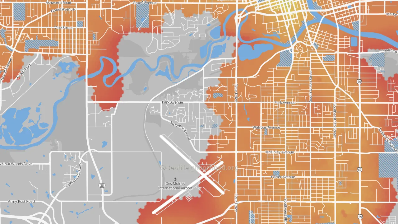 Transit Grade map of Southwestern Hills, Des Moines, IA