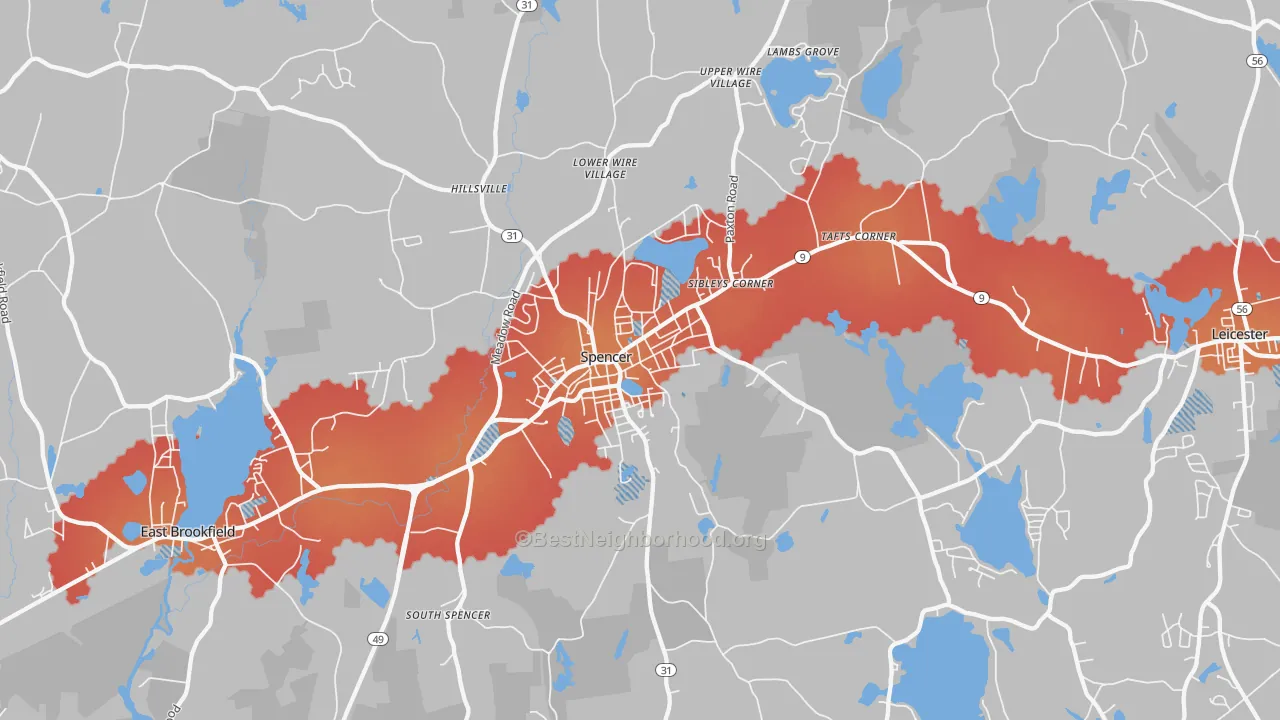 Transit Grade map of Spencer, MA