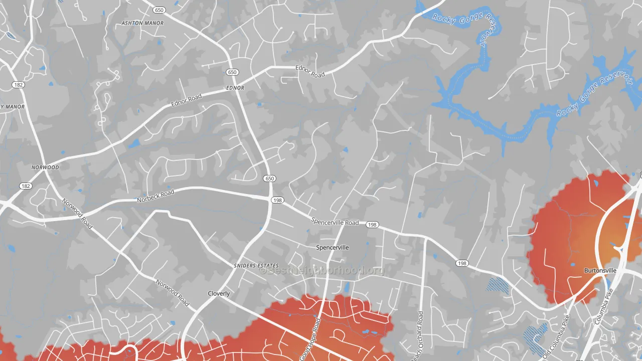 Transit Grade map of Spencerville, MD