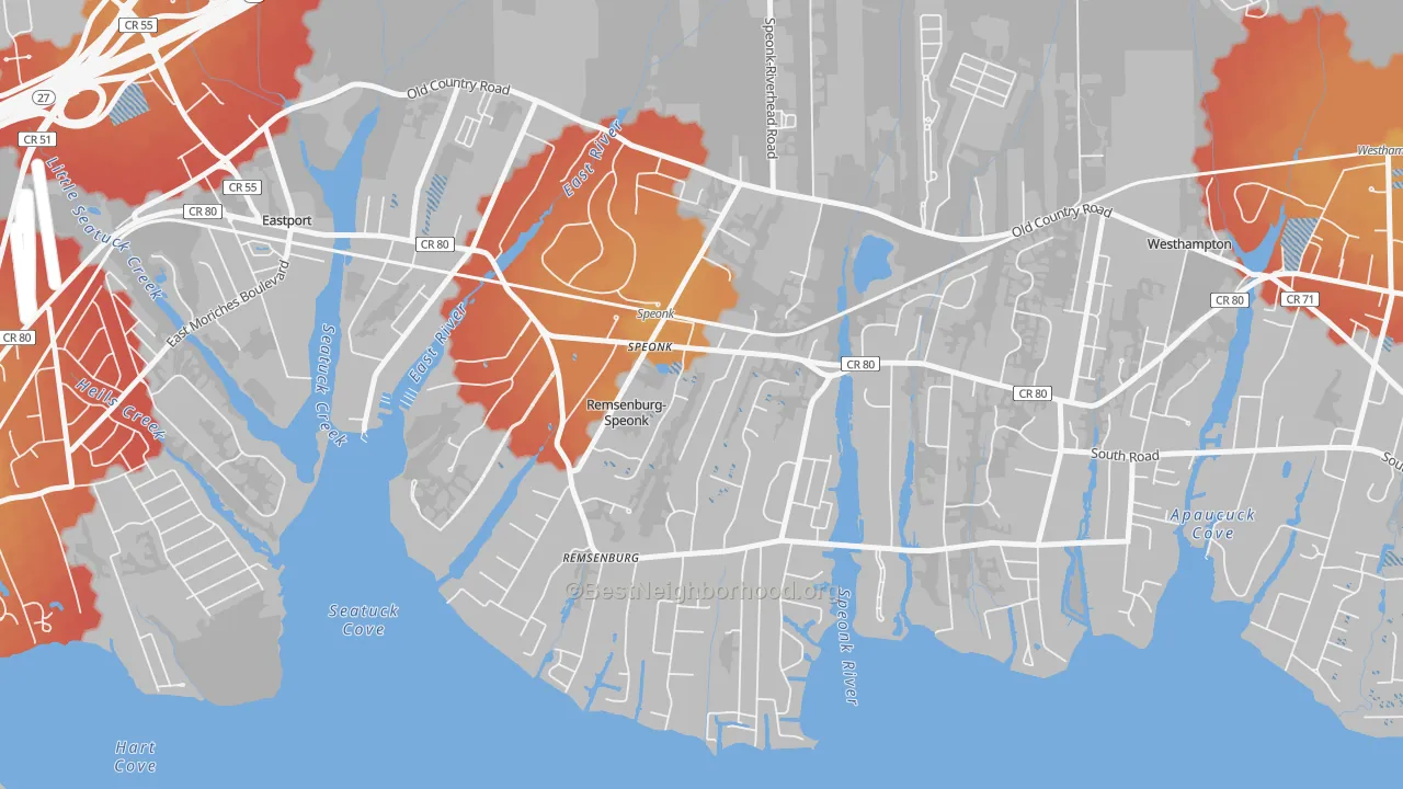 Transit Grade map of Speonk, NY