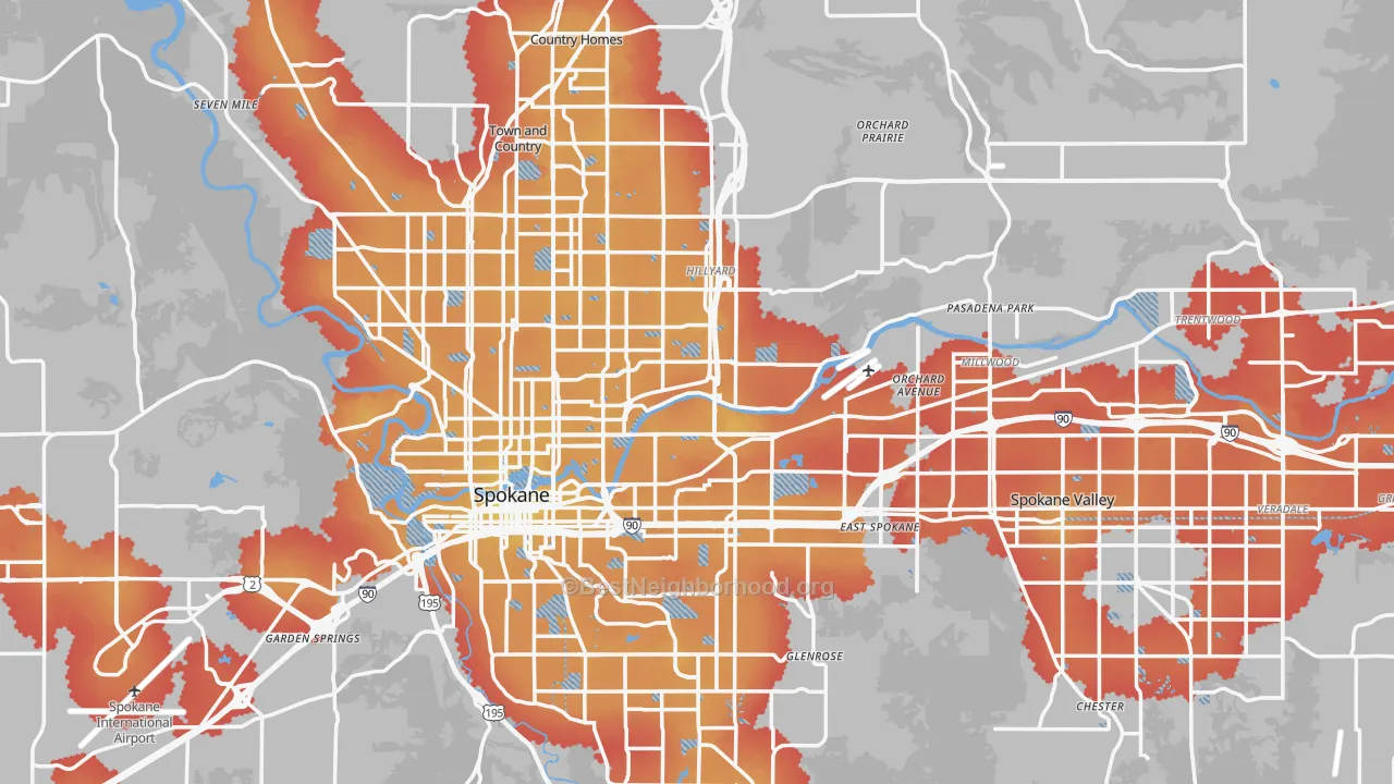 Transit Grade map of Spokane County, WA