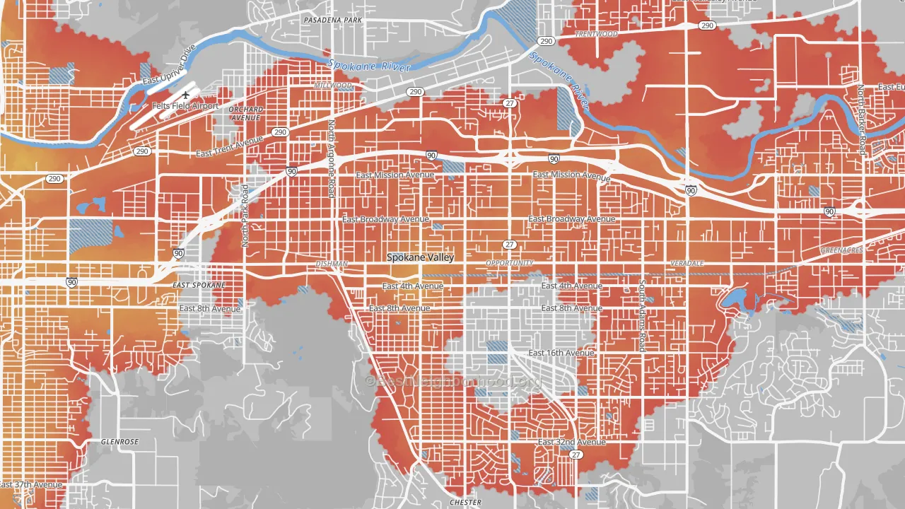 Transit Grade map of Spokane Valley, WA