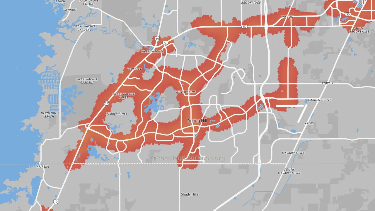 Transit Grade map of Spring Hill, FL