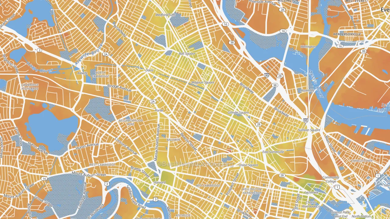 Transit Grade map of Spring Hill, Somerville, MA