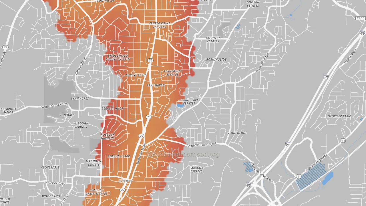 Transit Grade map of Spring Lake, Birmingham, AL