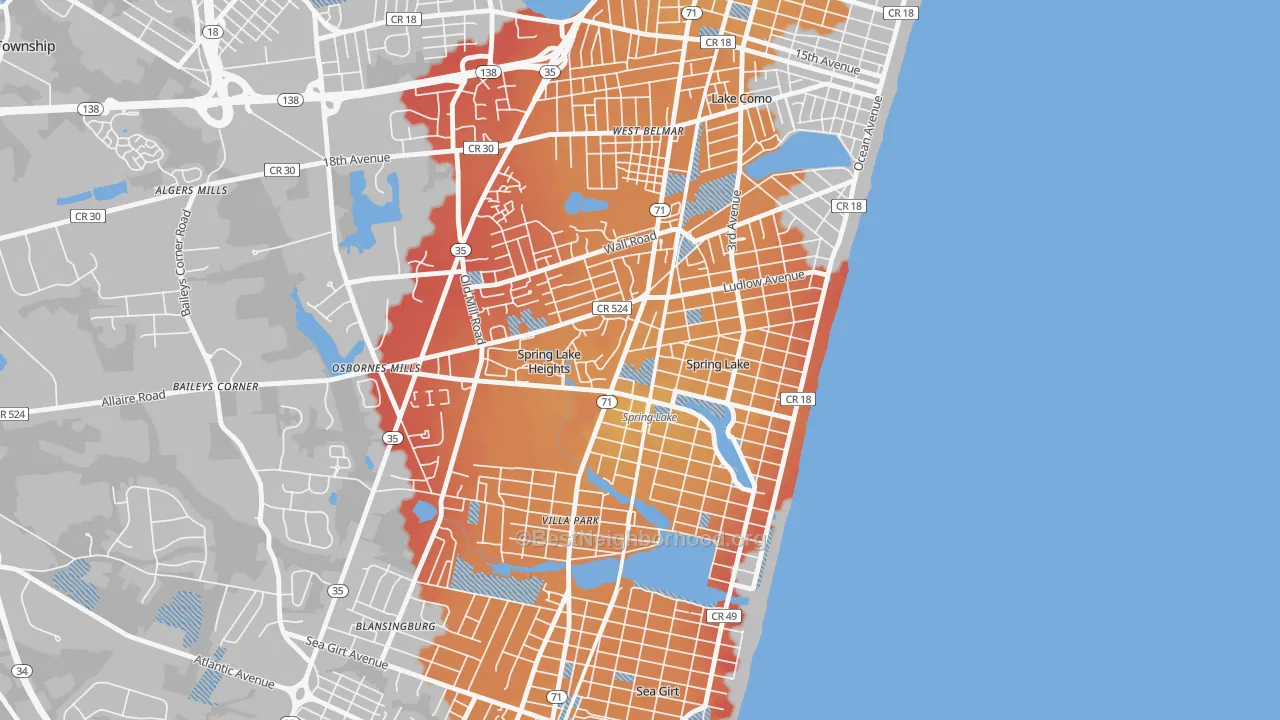 Transit Grade map of Spring Lake, NJ