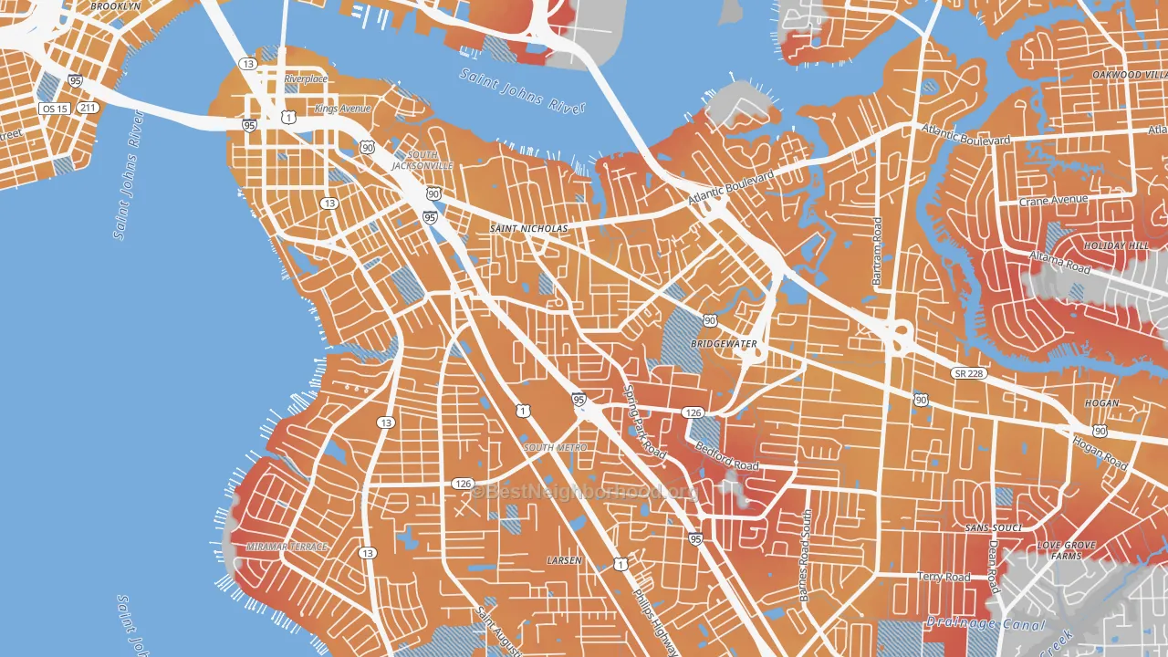 Transit Grade map of Spring Park, Jacksonville, FL