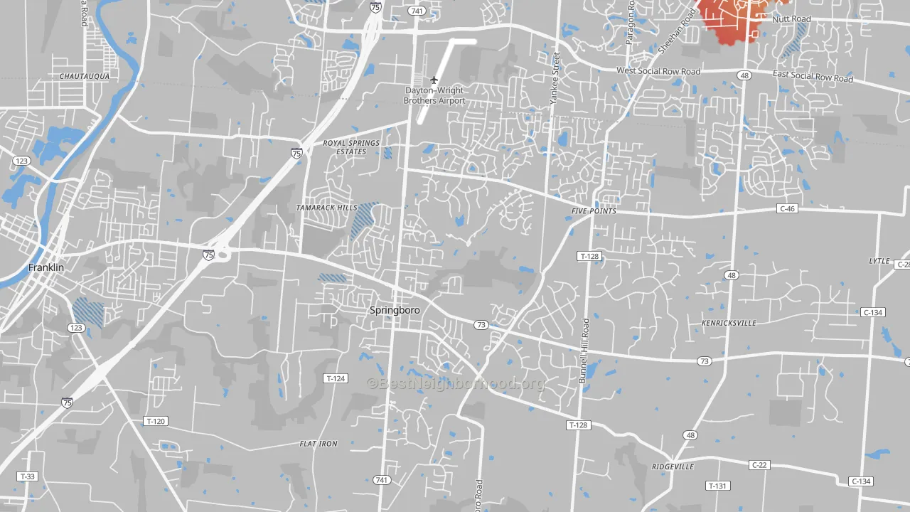 Transit Grade map of Springboro, OH