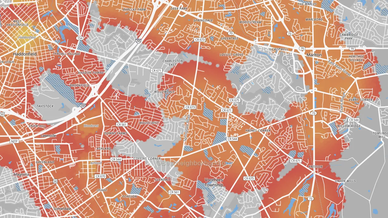 Transit Grade map of Springdale, NJ