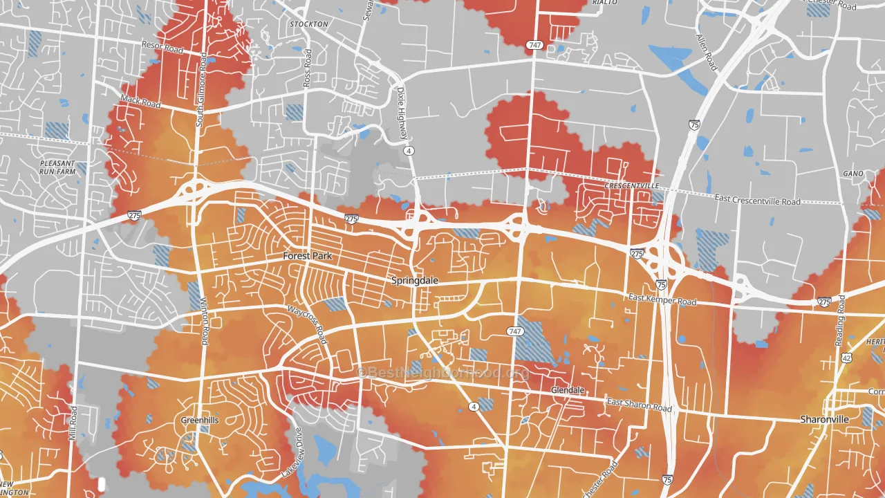 Transit Grade map of Springdale, OH