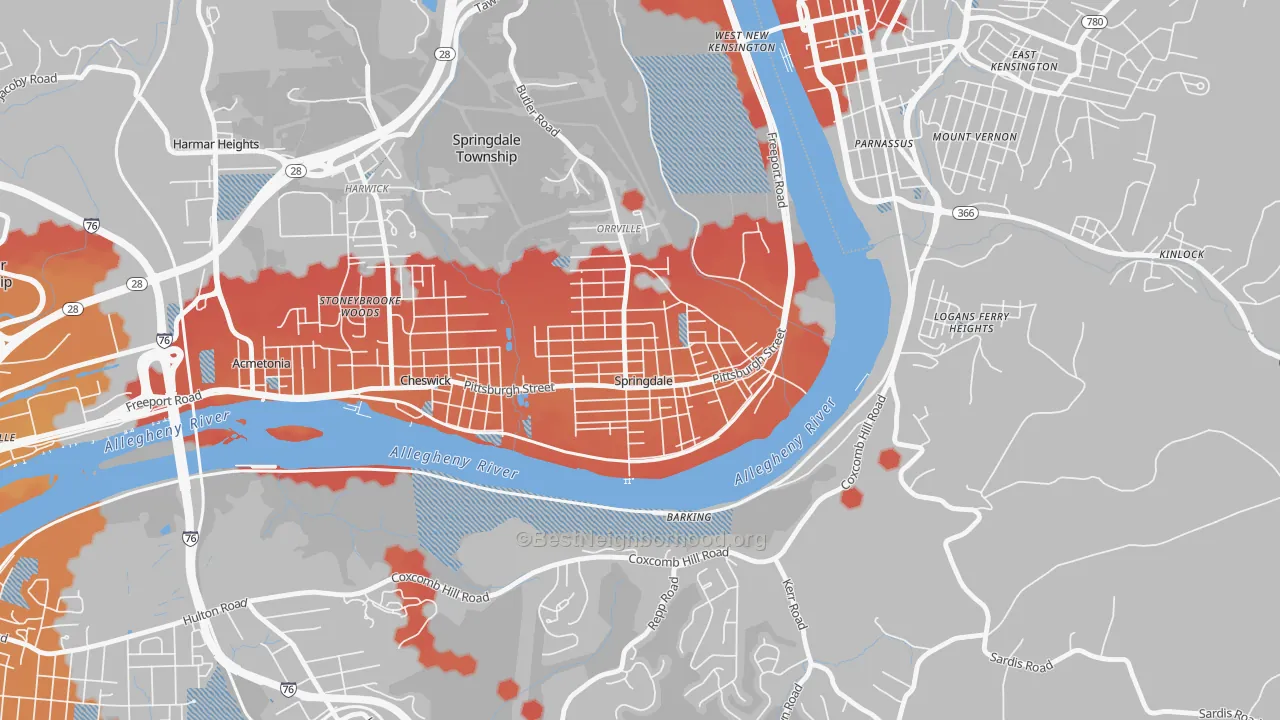 Transit Grade map of Springdale, PA