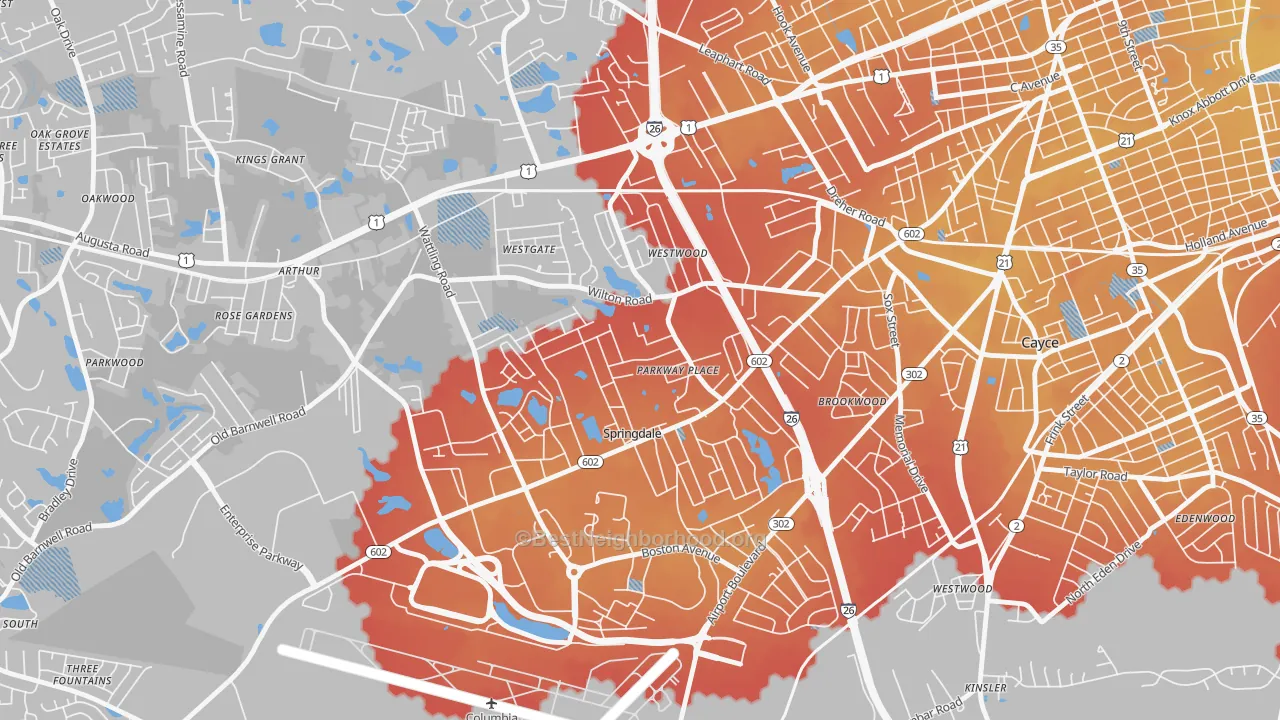Transit Grade map of Springdale, SC
