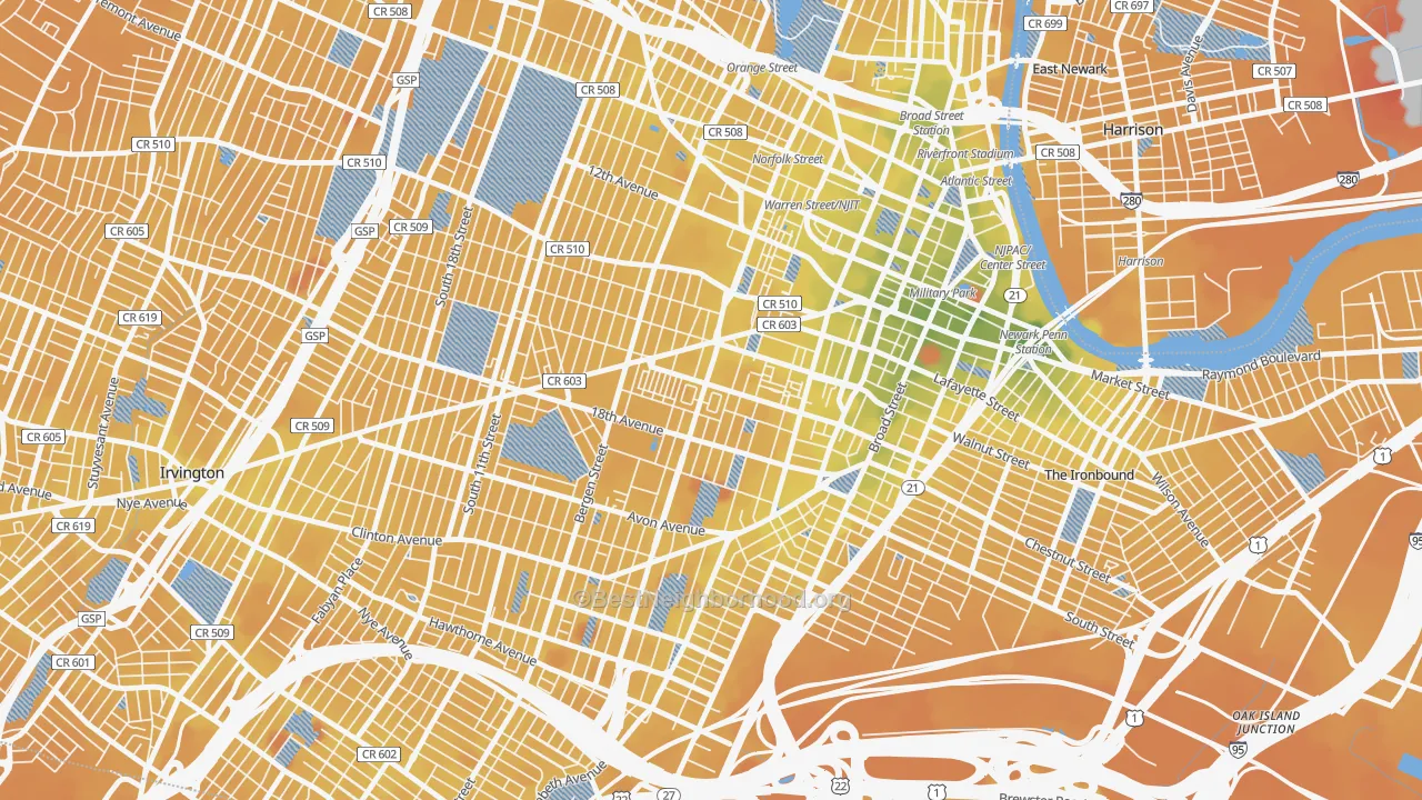 Transit Grade map of Springfield-Belmont, Newark, NJ