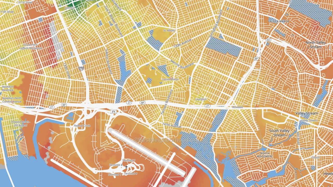 Transit Grade map of Springfield Gardens, Queens, NY