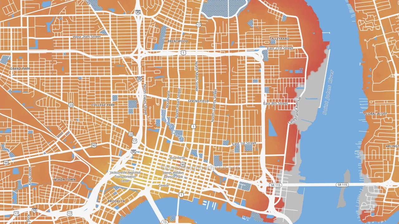 Transit Grade map of Springfield, Jacksonville, FL