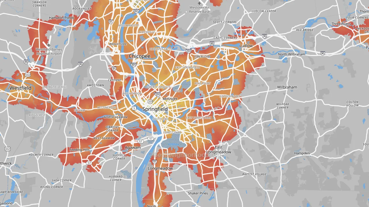 Transit Grade map of Springfield, MA