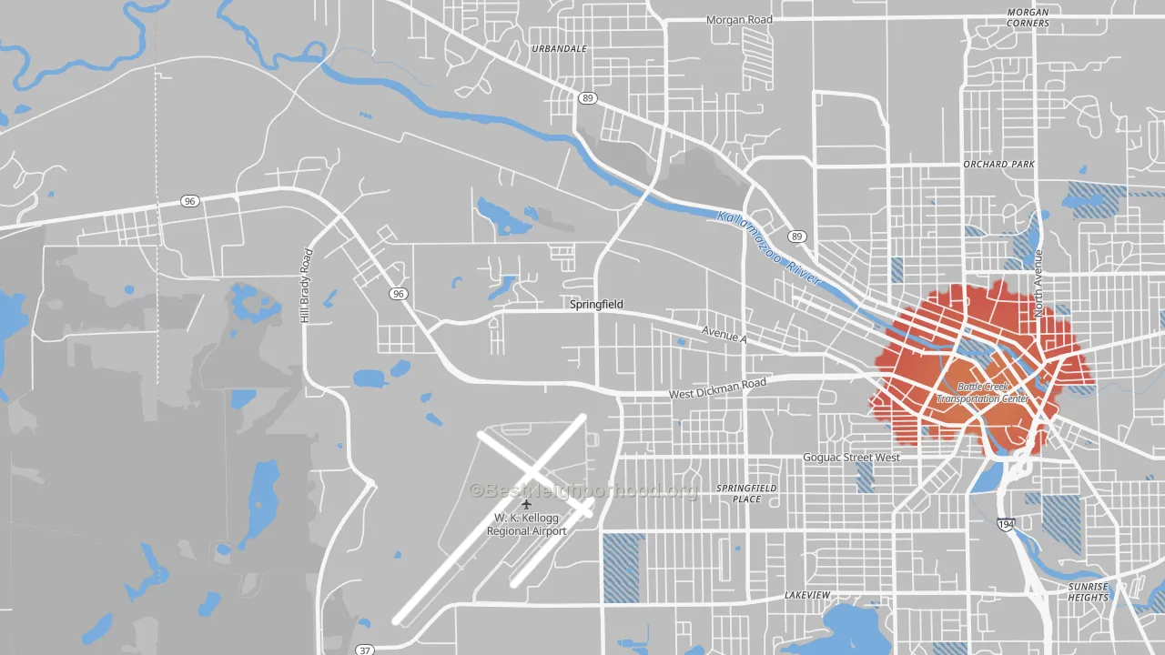 Transit Grade map of Springfield, MI