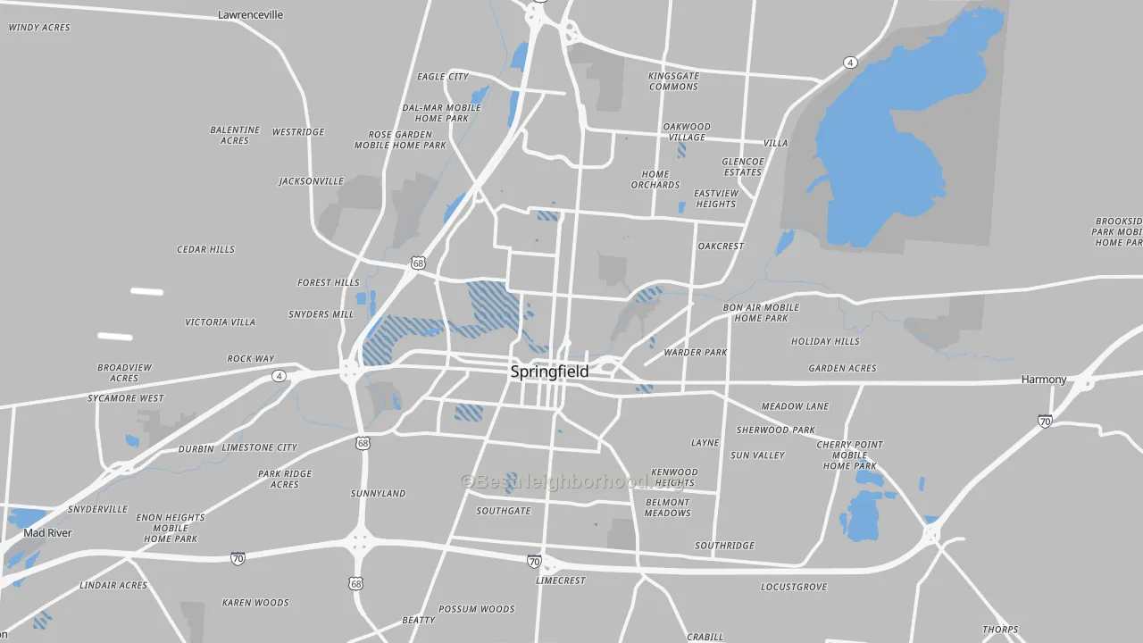 Transit Grade map of Springfield, OH