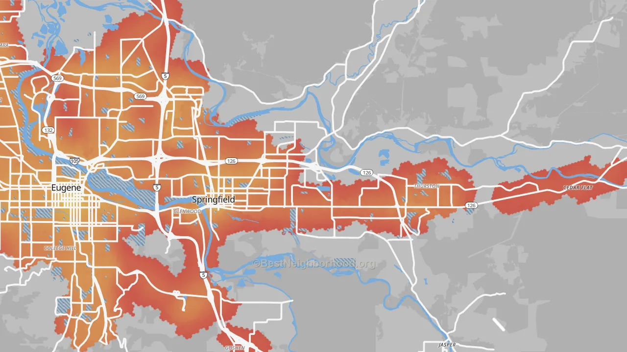 Transit Grade map of Springfield, OR