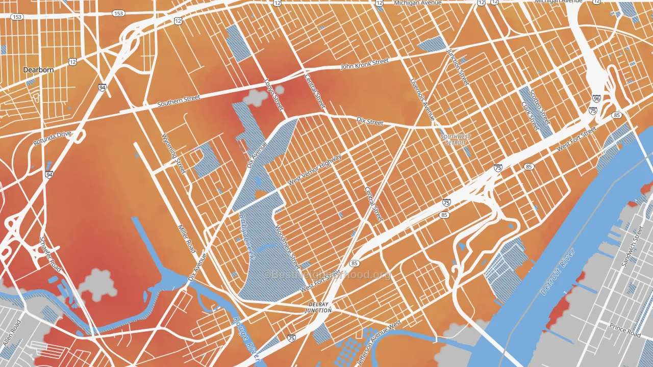 Transit Grade map of Springwells, Detroit, MI