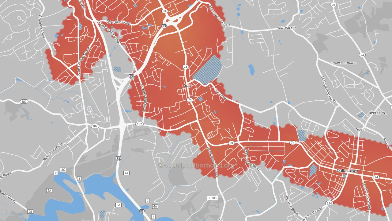 Transit Grade map of Spry, PA