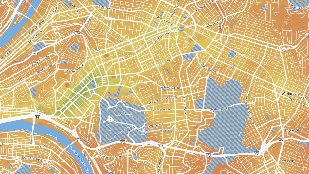 Transit Grade map of Squirrel Hill North, Pittsburgh, PA
