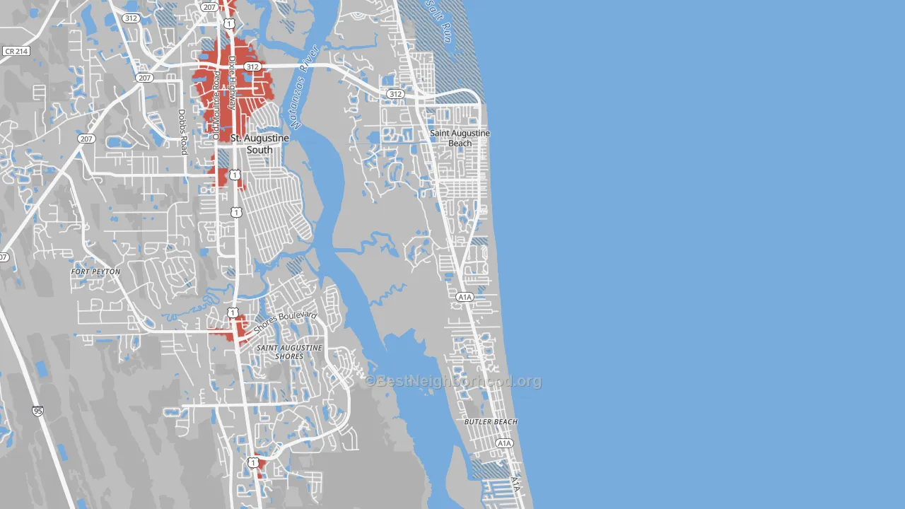 Transit Grade map of St. Augustine Beach, FL
