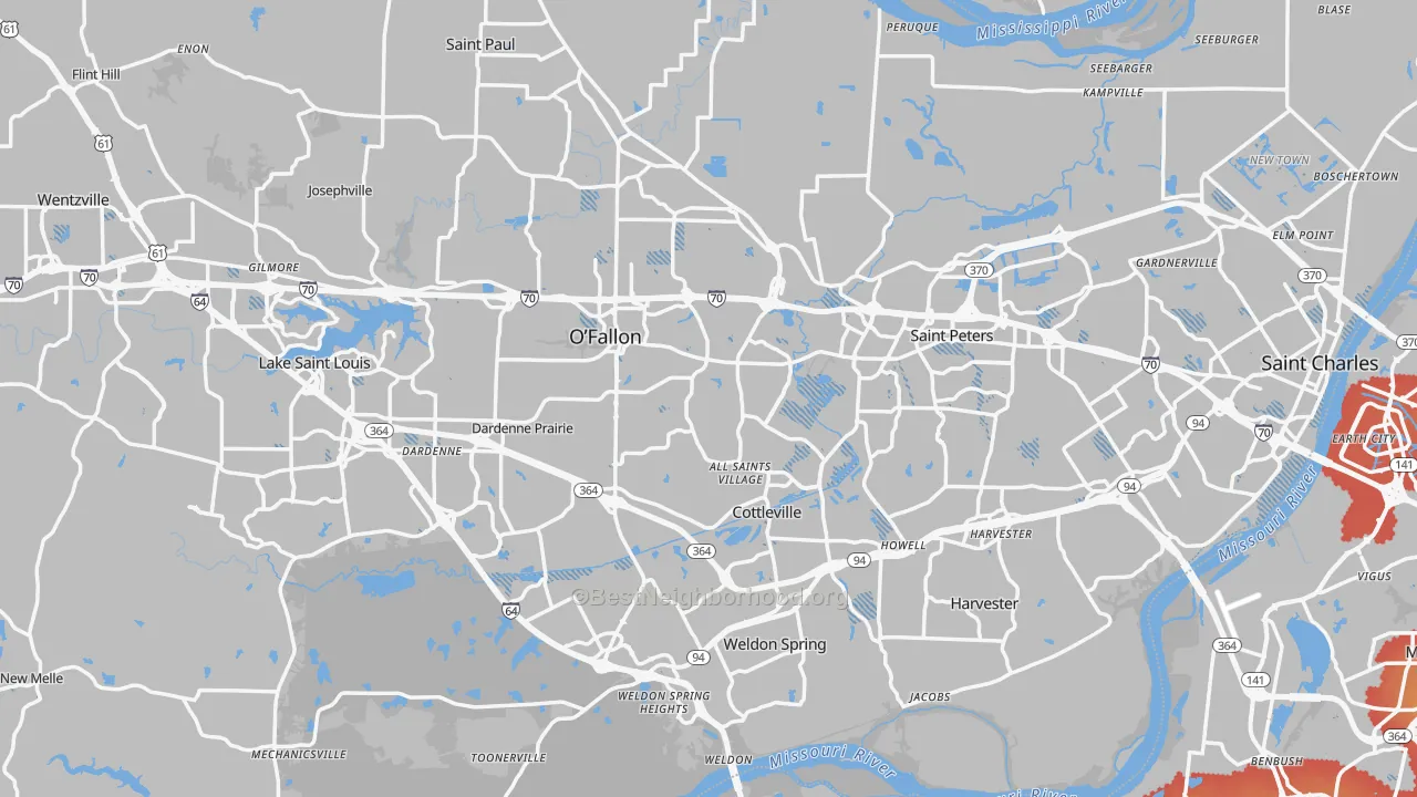 Transit Grade map of St. Charles County, MO
