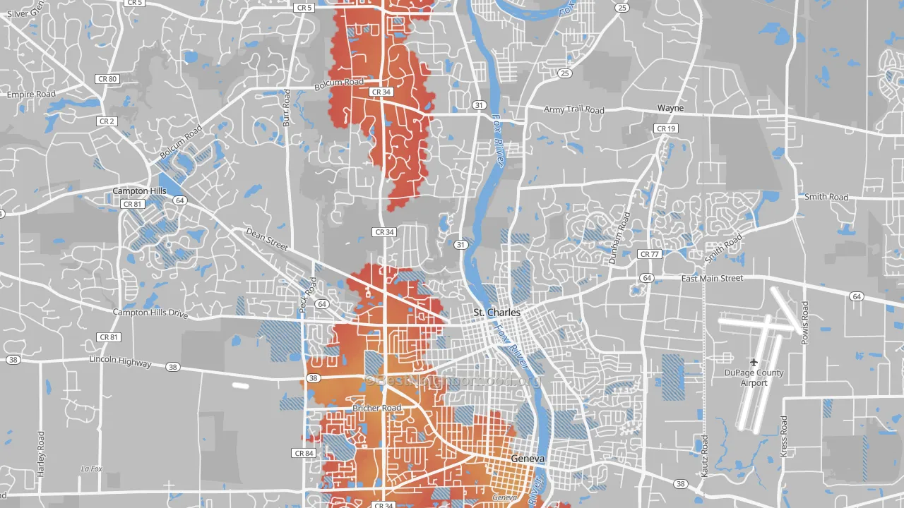 Transit Grade map of St. Charles, IL