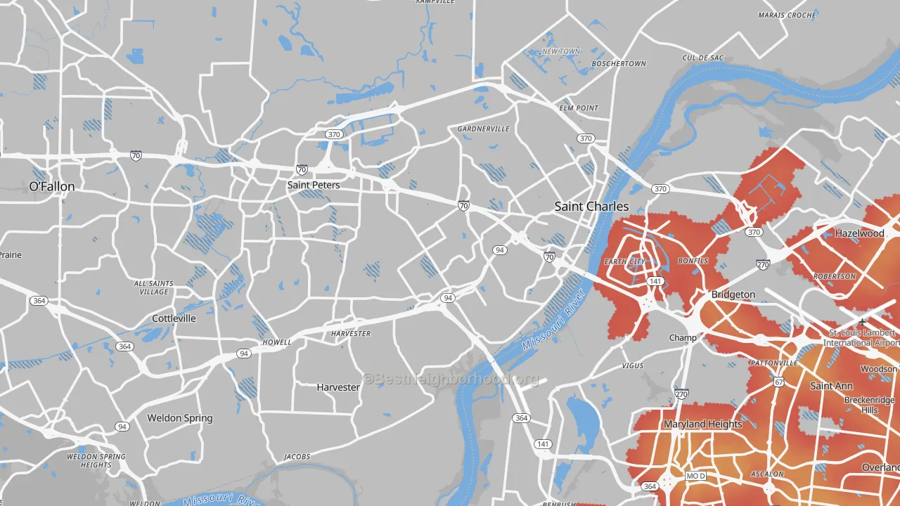 Transit Grade map of St. Charles, MO