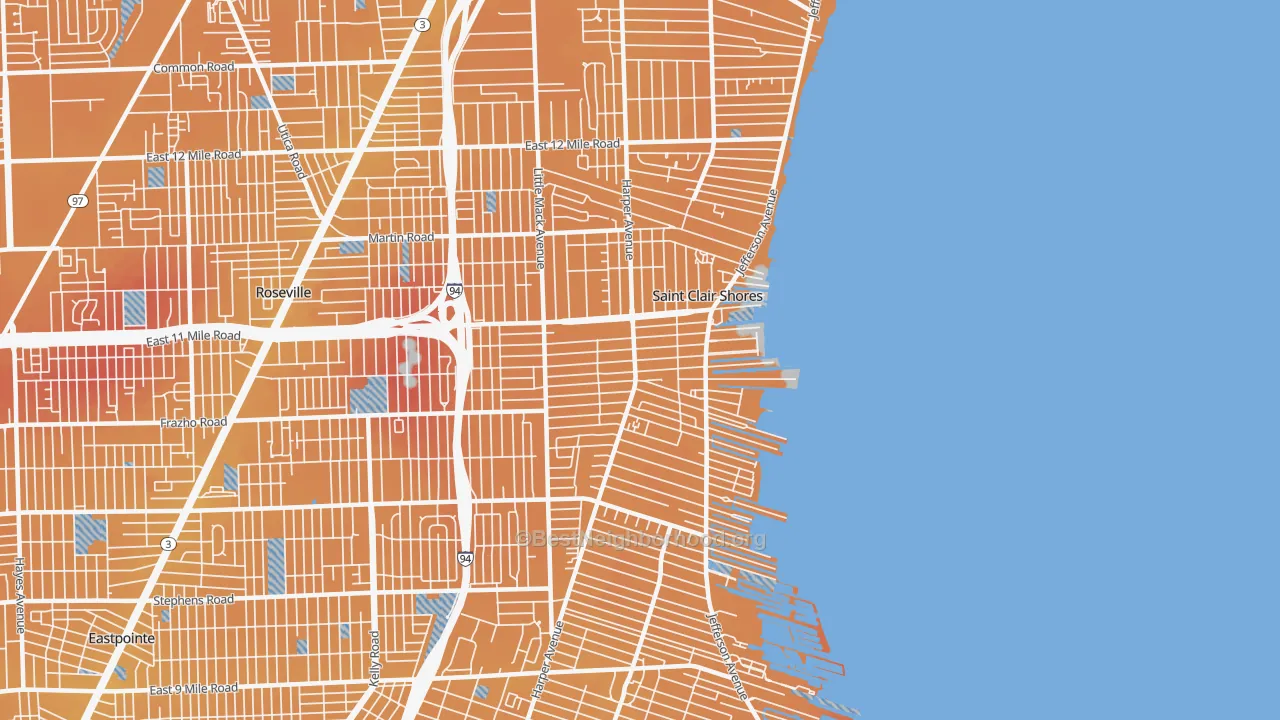 Transit Grade map of St. Clair Shores, MI