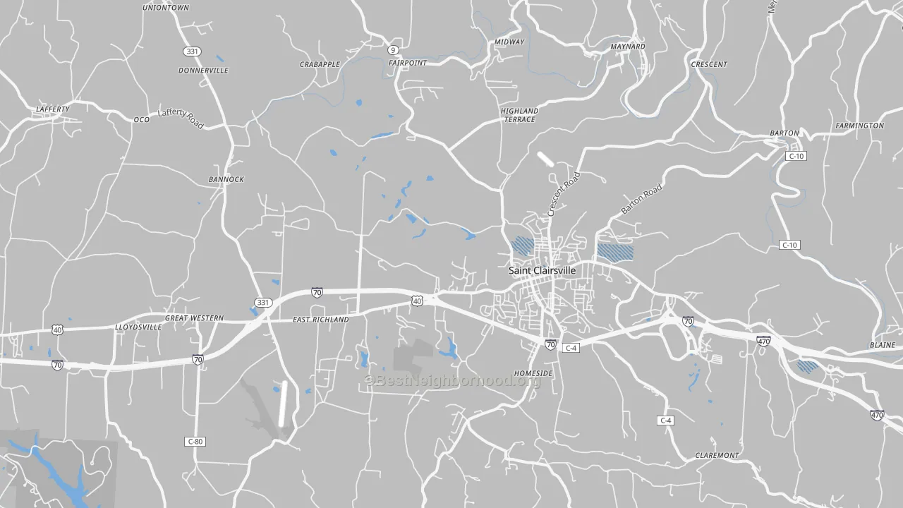 Transit Grade map of St. Clairsville, OH